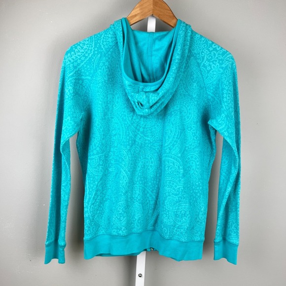 Fresh Produce Waffle Knit Hoodie Womens M Teal Paisley Light Weight Full Zip - Picture 5 of 7